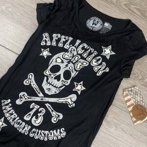 Affliction Women's Heartbreaker Scoop Neck Top Black Sheer Back Large New